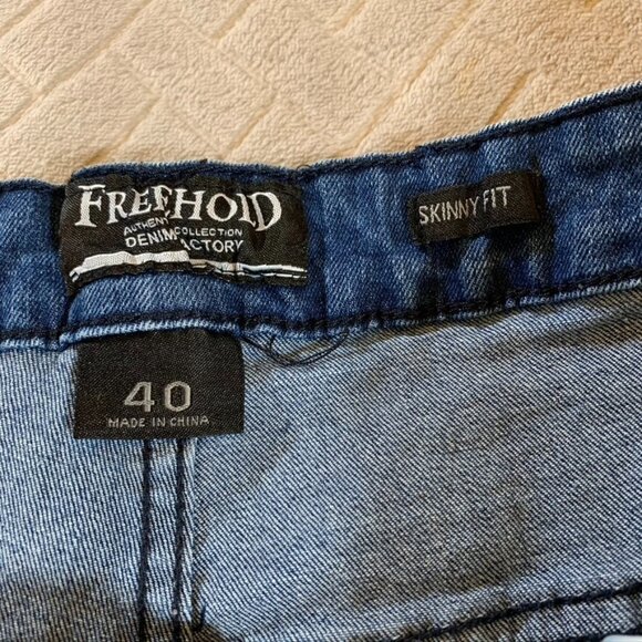 Freehold Mens 40x30 Denim Jeans Blue Skinny Distressed Paint Splatter Stretch - Picture 6 of 13